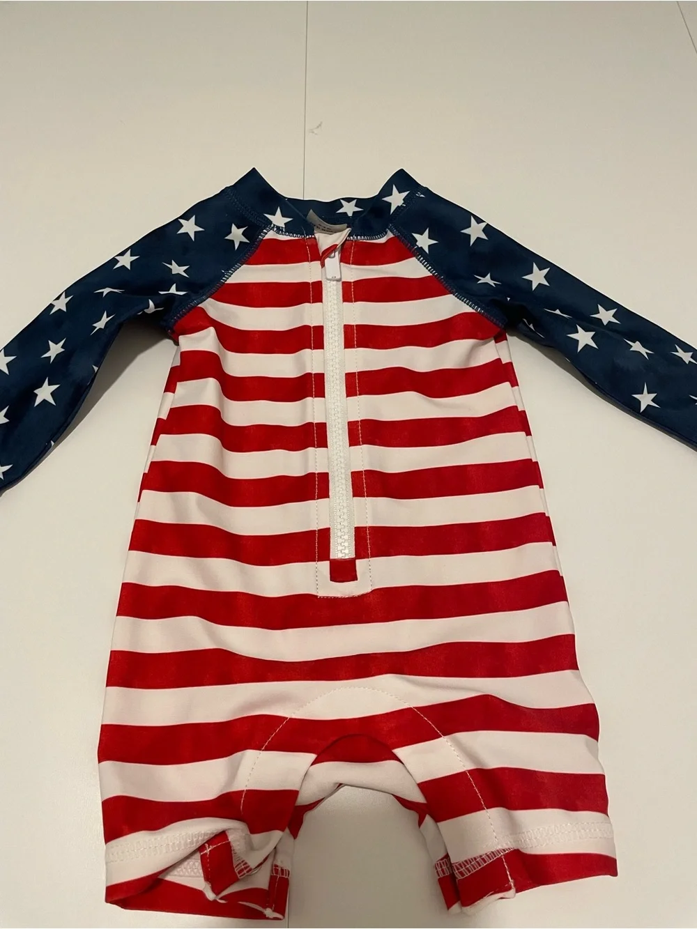 Old Navy Red White & Blue Stars & Stripes Patterned Baby Swim Suit 0-3 Months